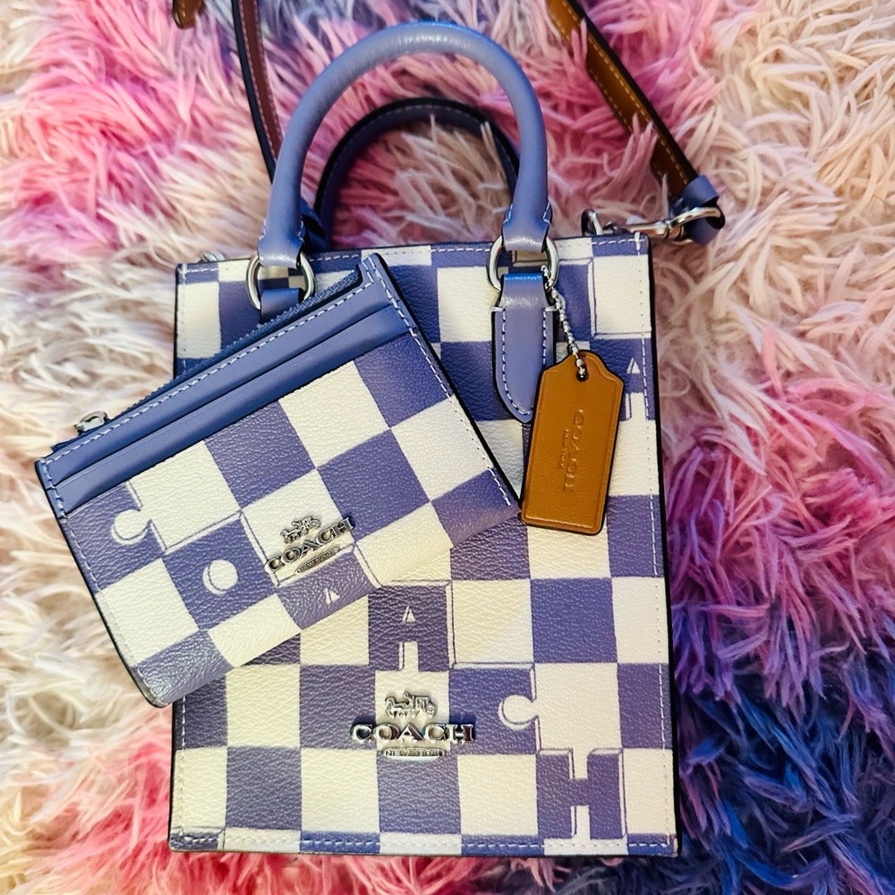 Coach Checkered purple and Cream Women's Bag Set